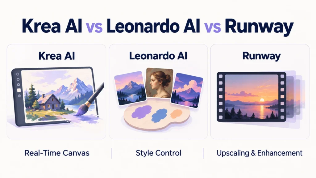 Krea AI vs Leonardo AI vs Runway